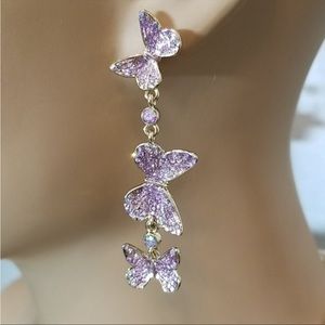 Betsey Johnson® Colorful Purple Iridescent Glitter Butterfly Dangle Earrings